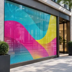 Vitrine de boutique avec film one-way micro-perforé imprimé – Negocepro Maroc
